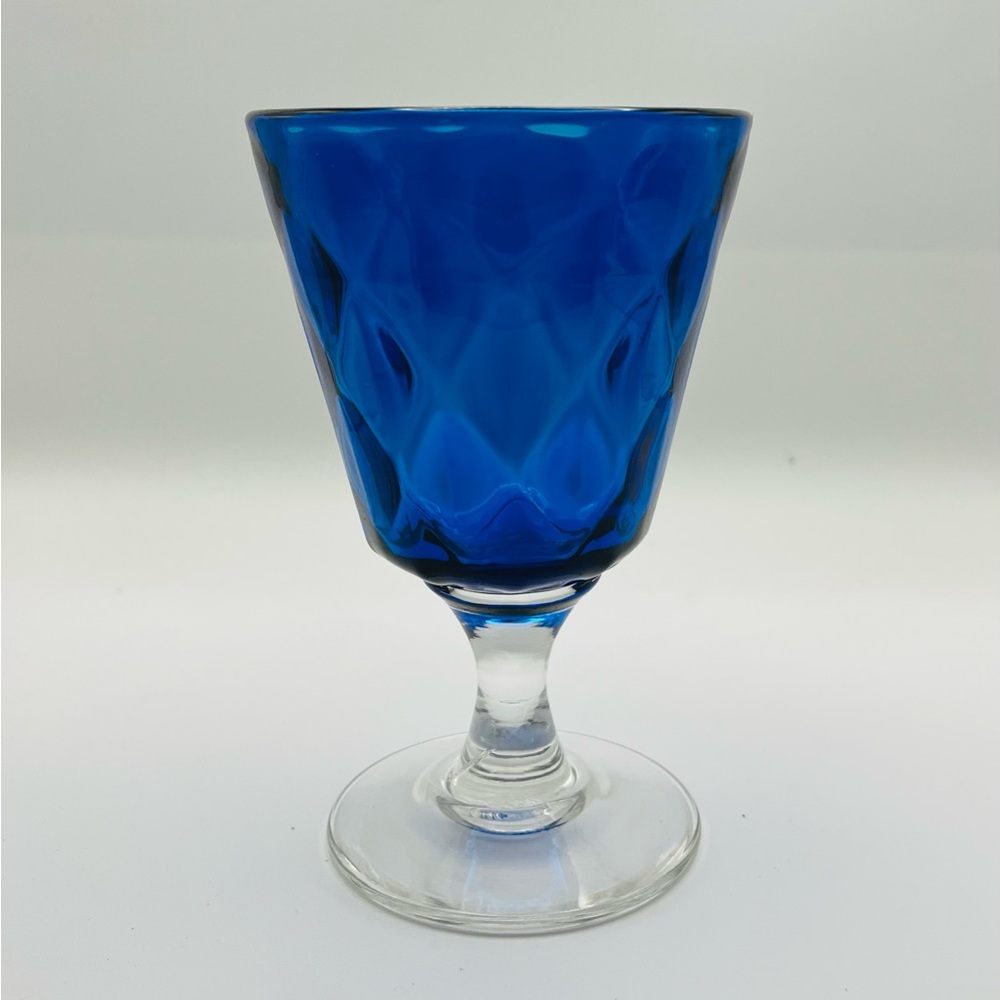 Crystal Chalice Goblet.Pairpoint Hand Blown Cobalt Blue Diamond Optic Clear Stem